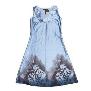 NWT Tex by Max Azria Blue Brown Silky Style Dress sz S